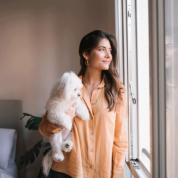 Woman looking out the window